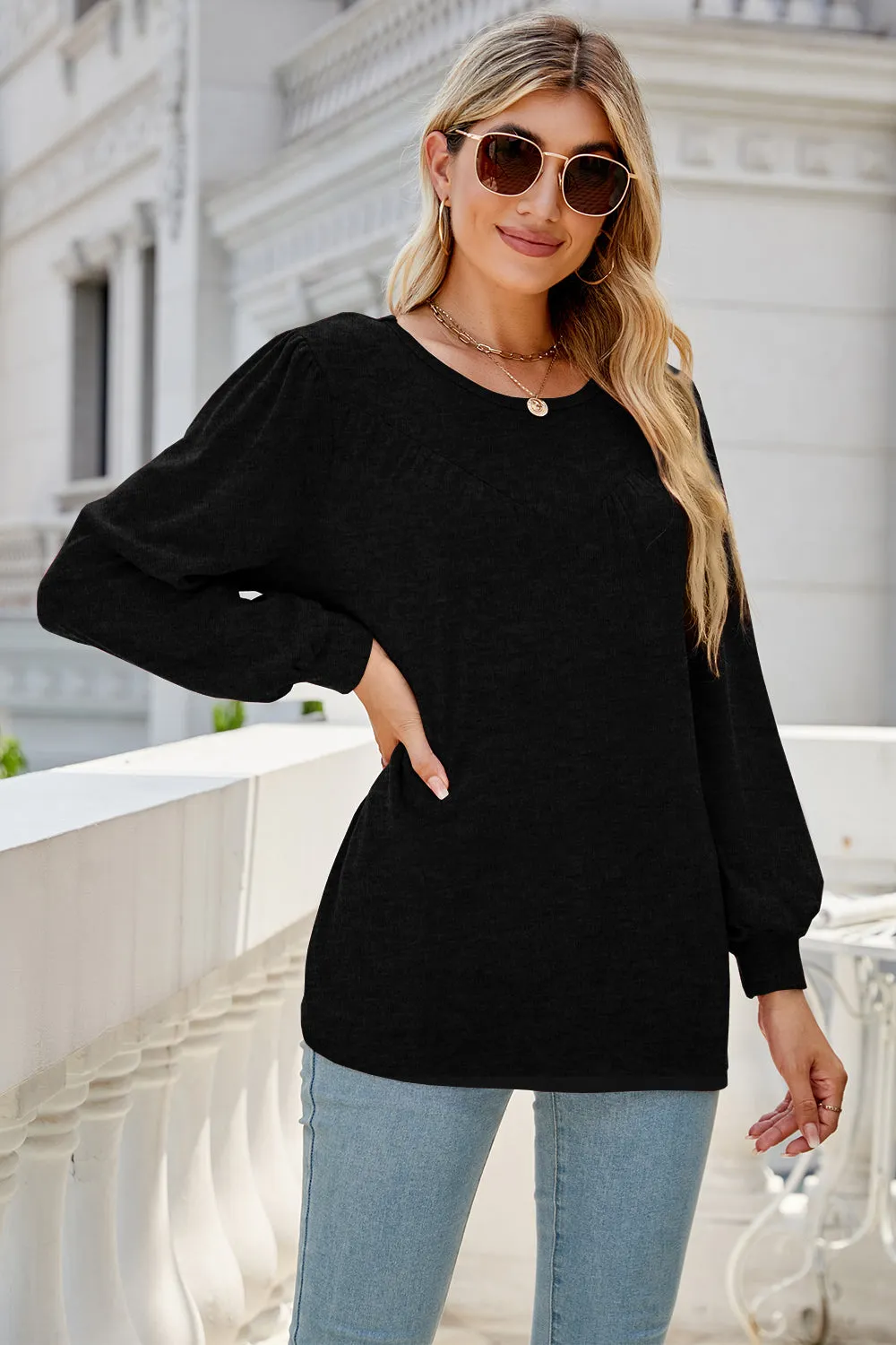 Round Neck Long Sleeve Top (6 Colors)