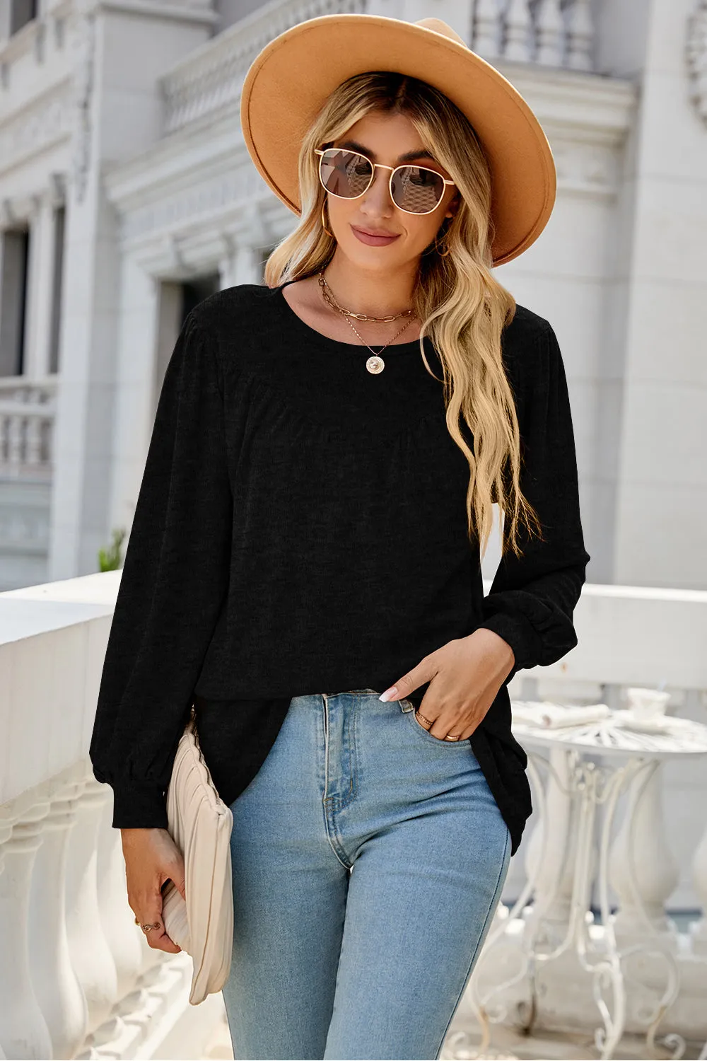 Round Neck Long Sleeve Top (6 Colors)