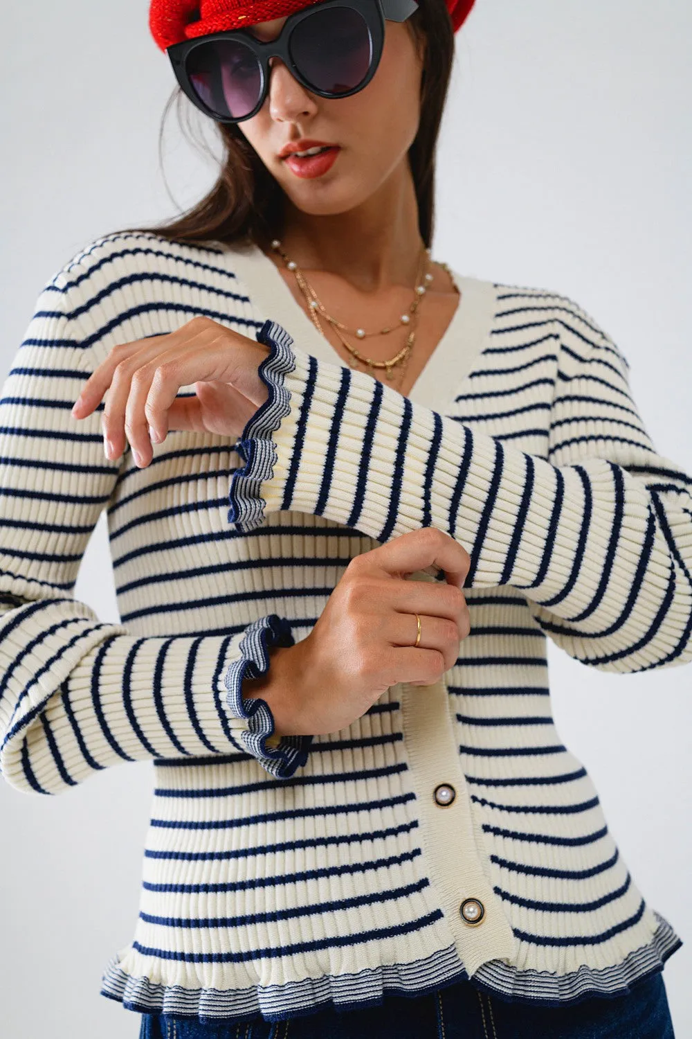 Ruffled Stripe Cardigan