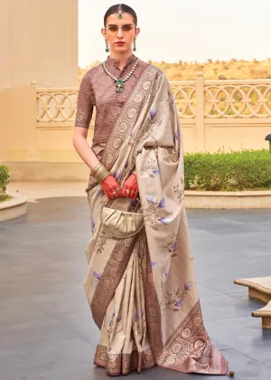 Safari Beige Floral Printed Soft Silk Saree