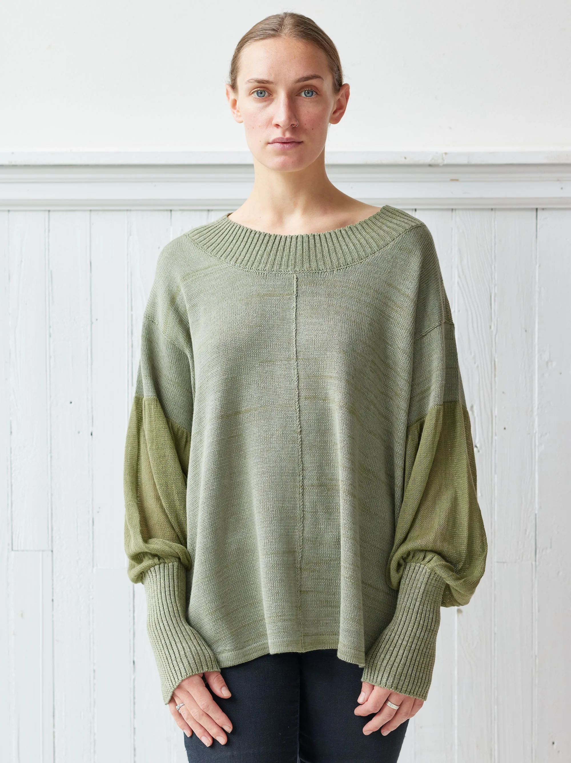 sage knit peasant knit top
