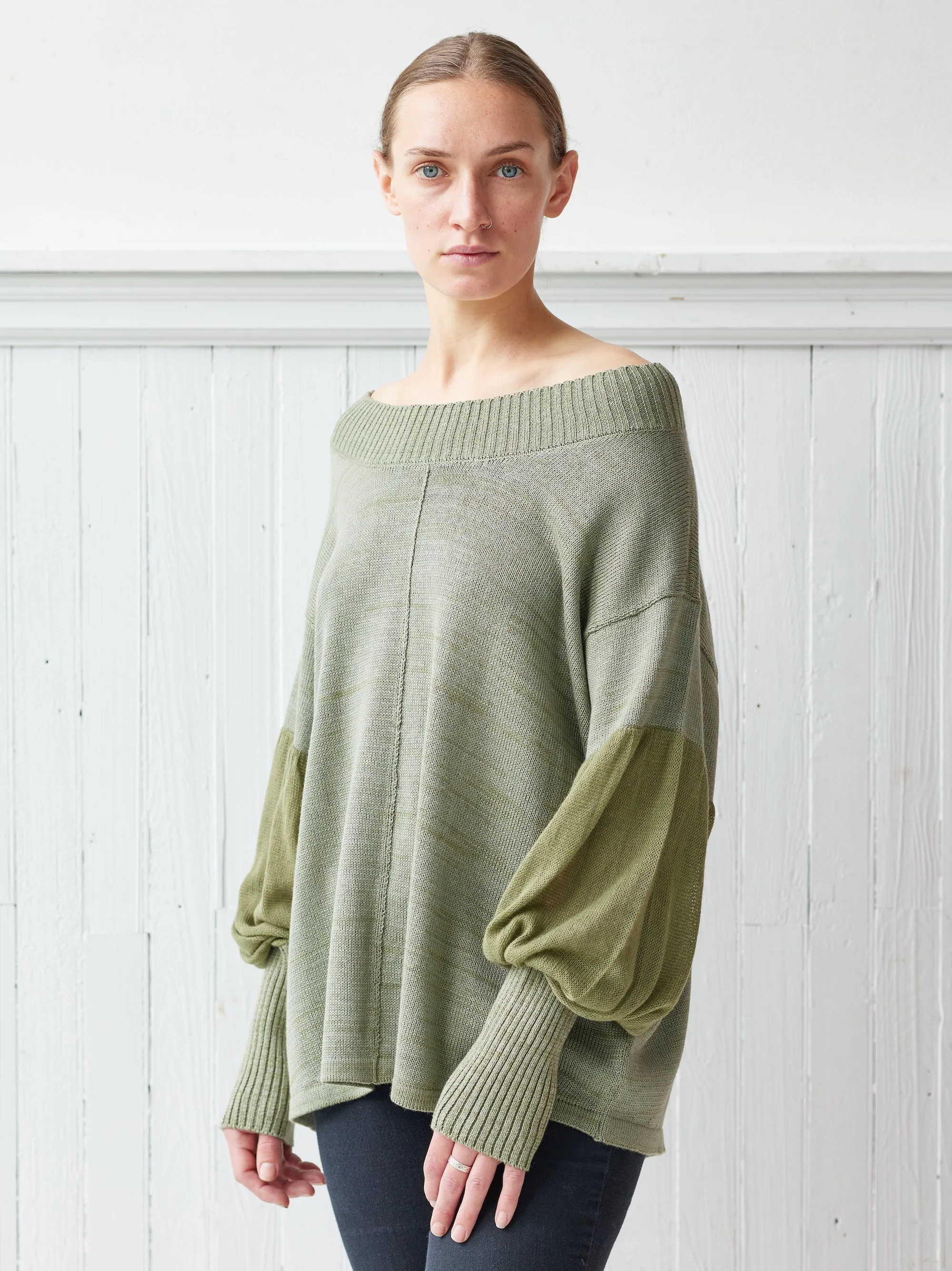 sage knit peasant knit top