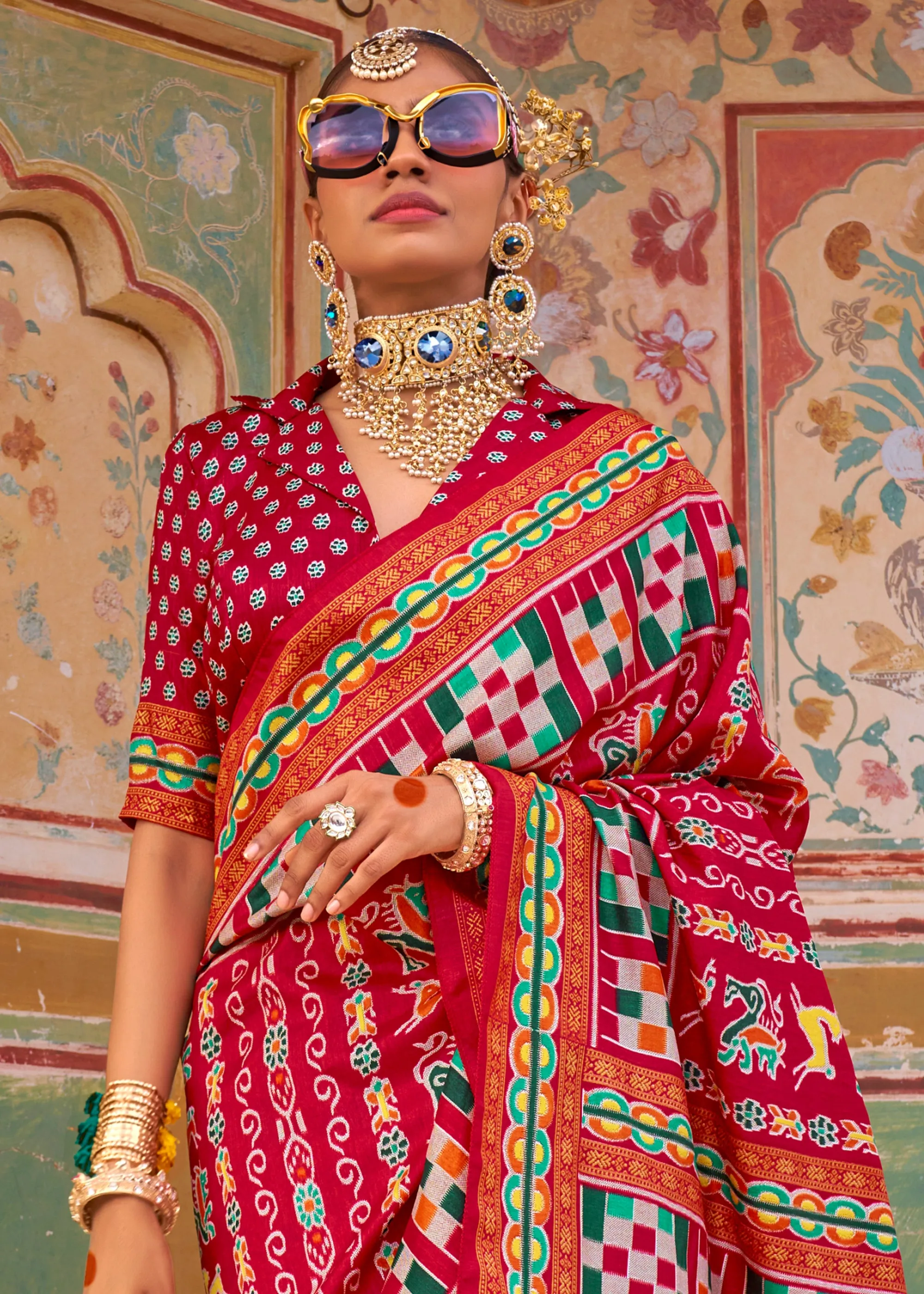 Scarlet Red Printed Patola Silk Saree