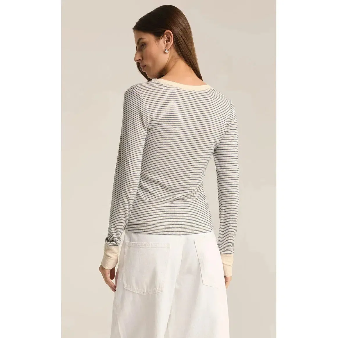 SCARLETT STRIPE RIB HENLEY - SEA SALT