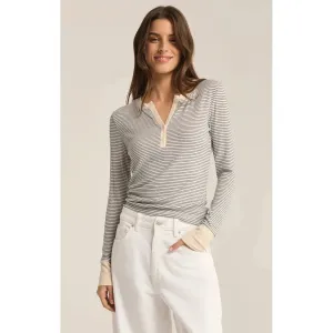 SCARLETT STRIPE RIB HENLEY - SEA SALT