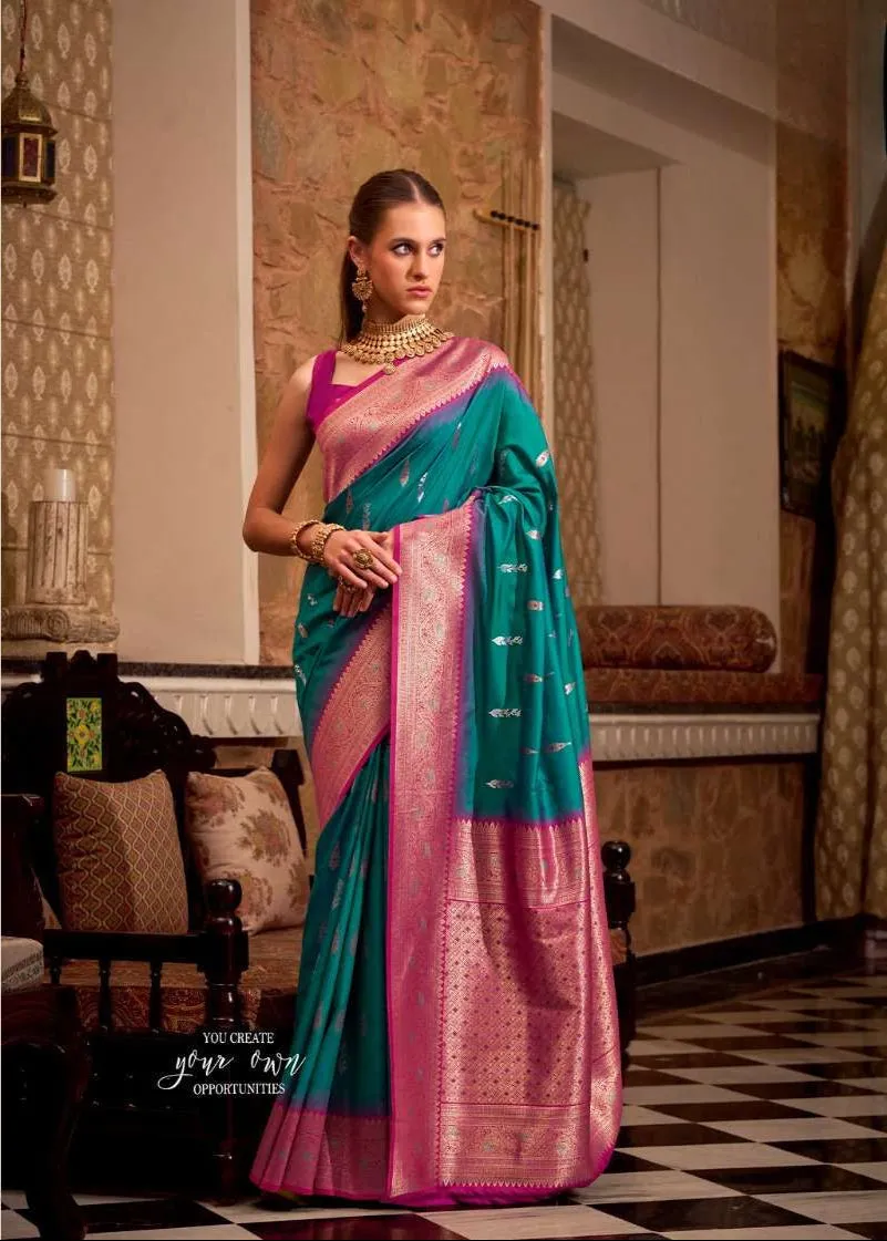 Sea Green Soft Silk Saree With Zari Weaving