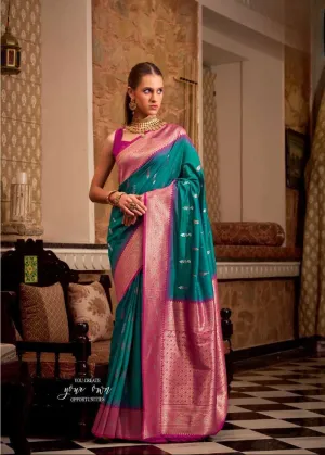 Sea Green Soft Silk Saree With Zari Weaving
