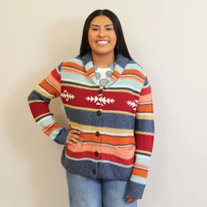 Shawl Collar Striped Navy Multi Cardigan