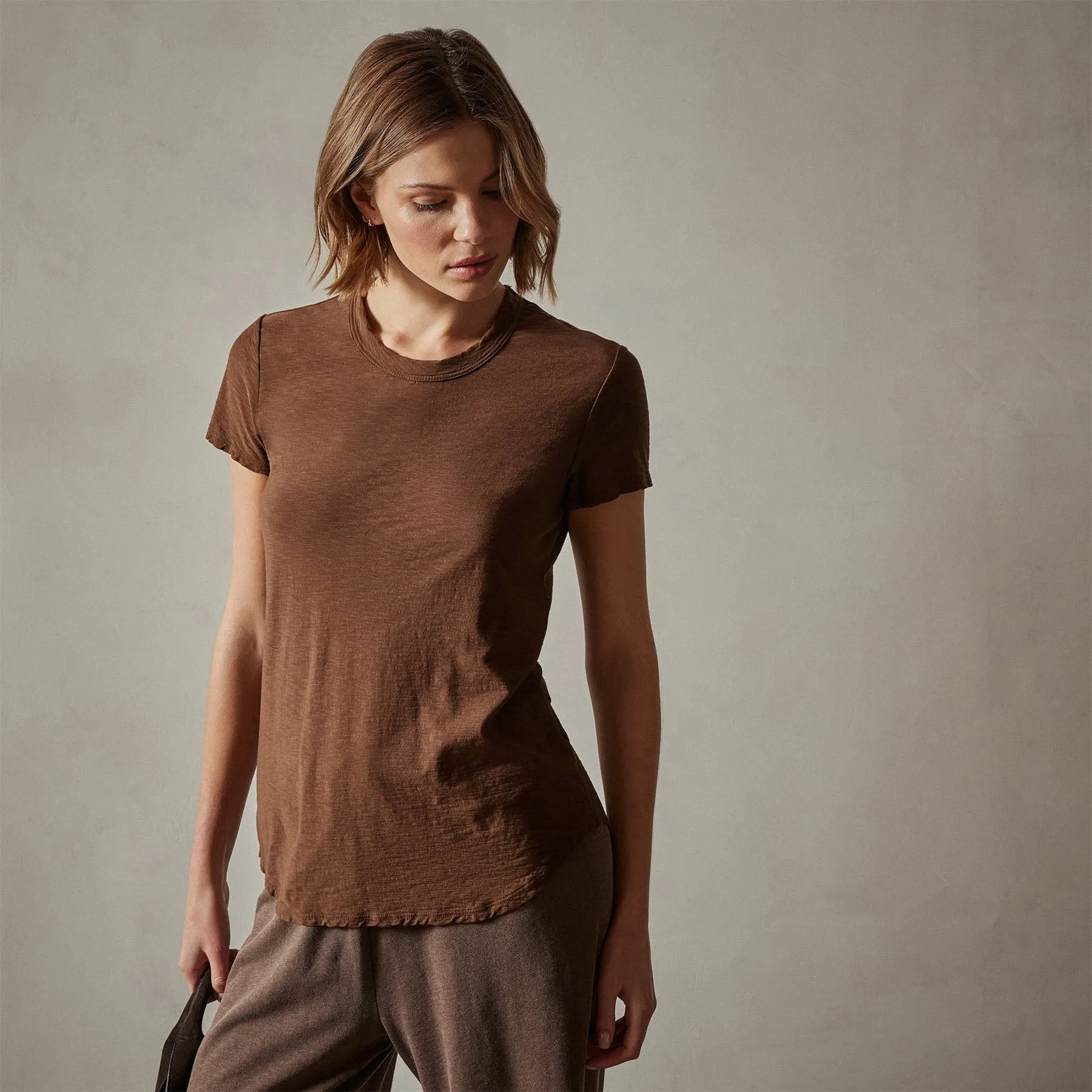 Sheer Slub Crew Neck Tee - Fox