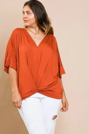 Short Bell Sleeve Basic V-neck Top