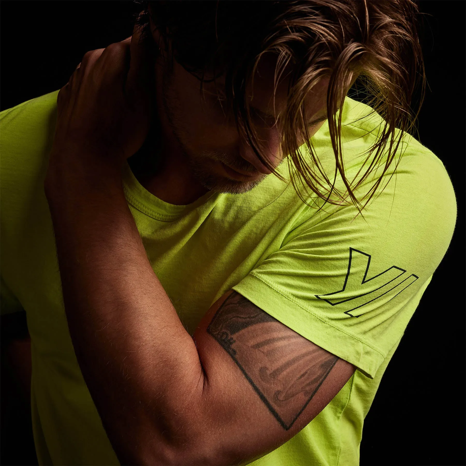 Short Sleeve Crew Neck - Bright Neon/Navy