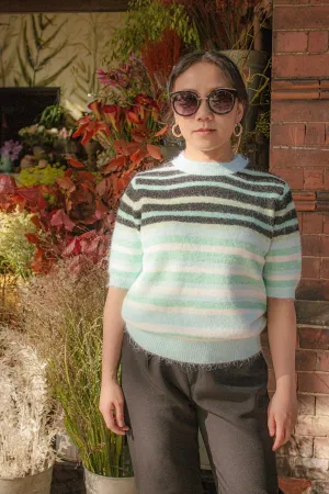 Short Sleeve Fuzzy Stripe Knit
