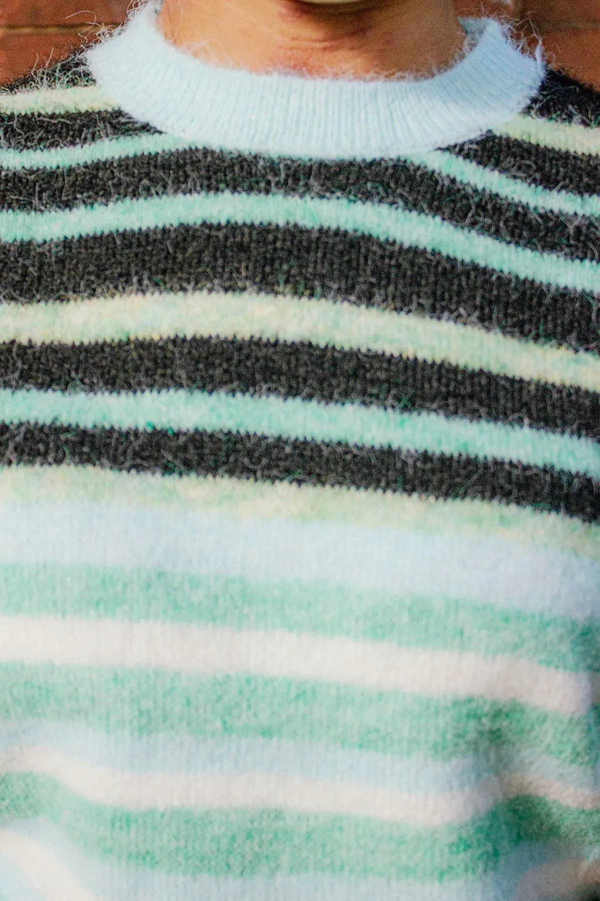 Short Sleeve Fuzzy Stripe Knit