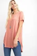 Short Sleeve Round Neck Hi-Lo Basic Top