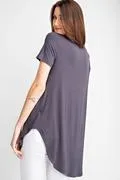 Short Sleeve Round Neck Hi-Lo Basic Top