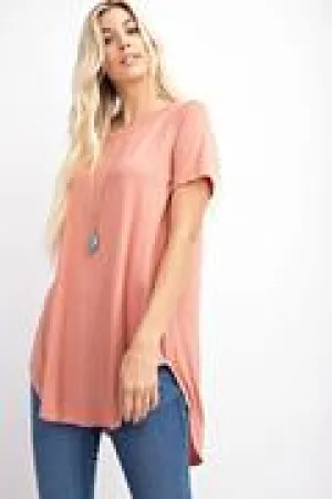 Short Sleeve Round Neck Hi-Lo Basic Top