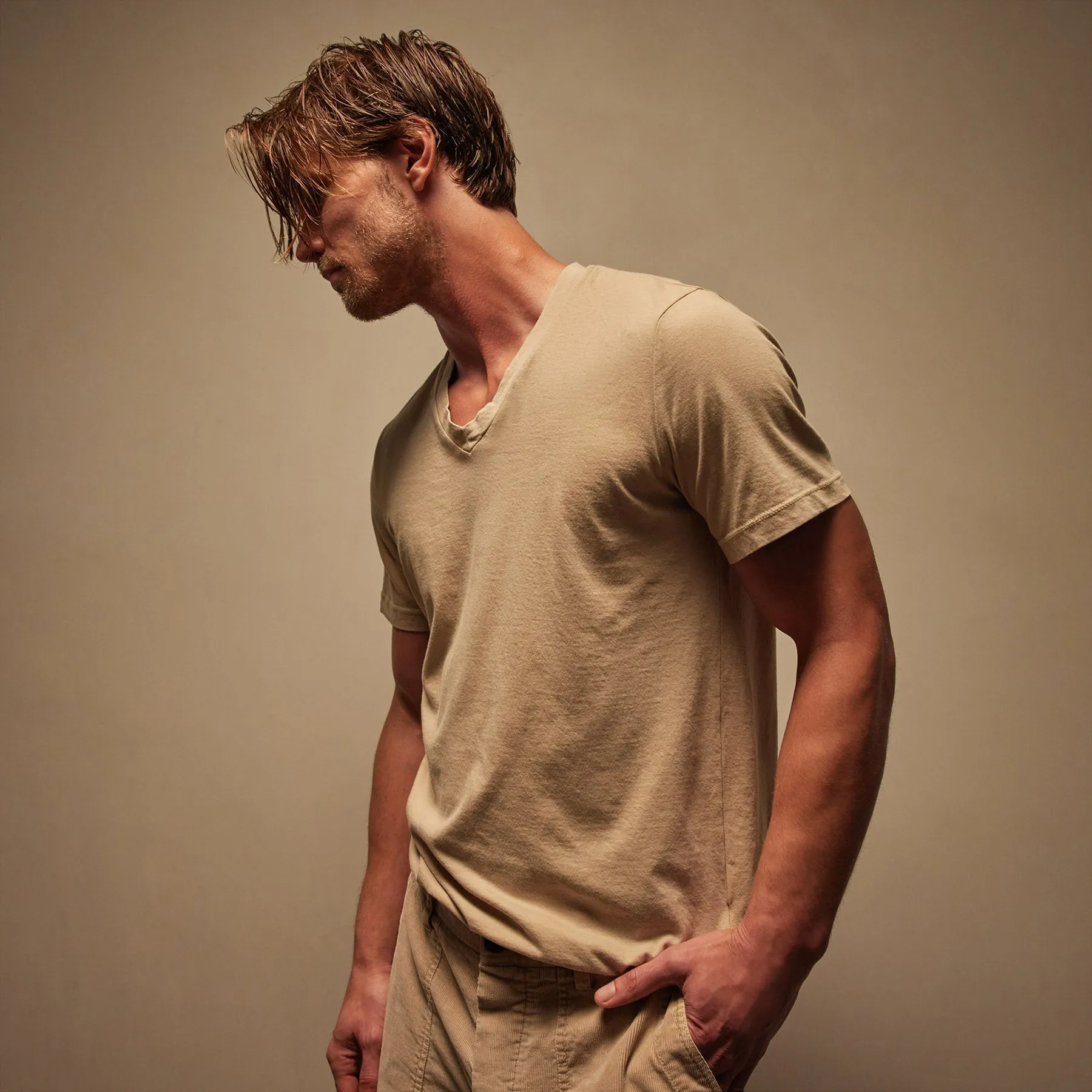 Short Sleeve V Neck - Sand Dune Pigment