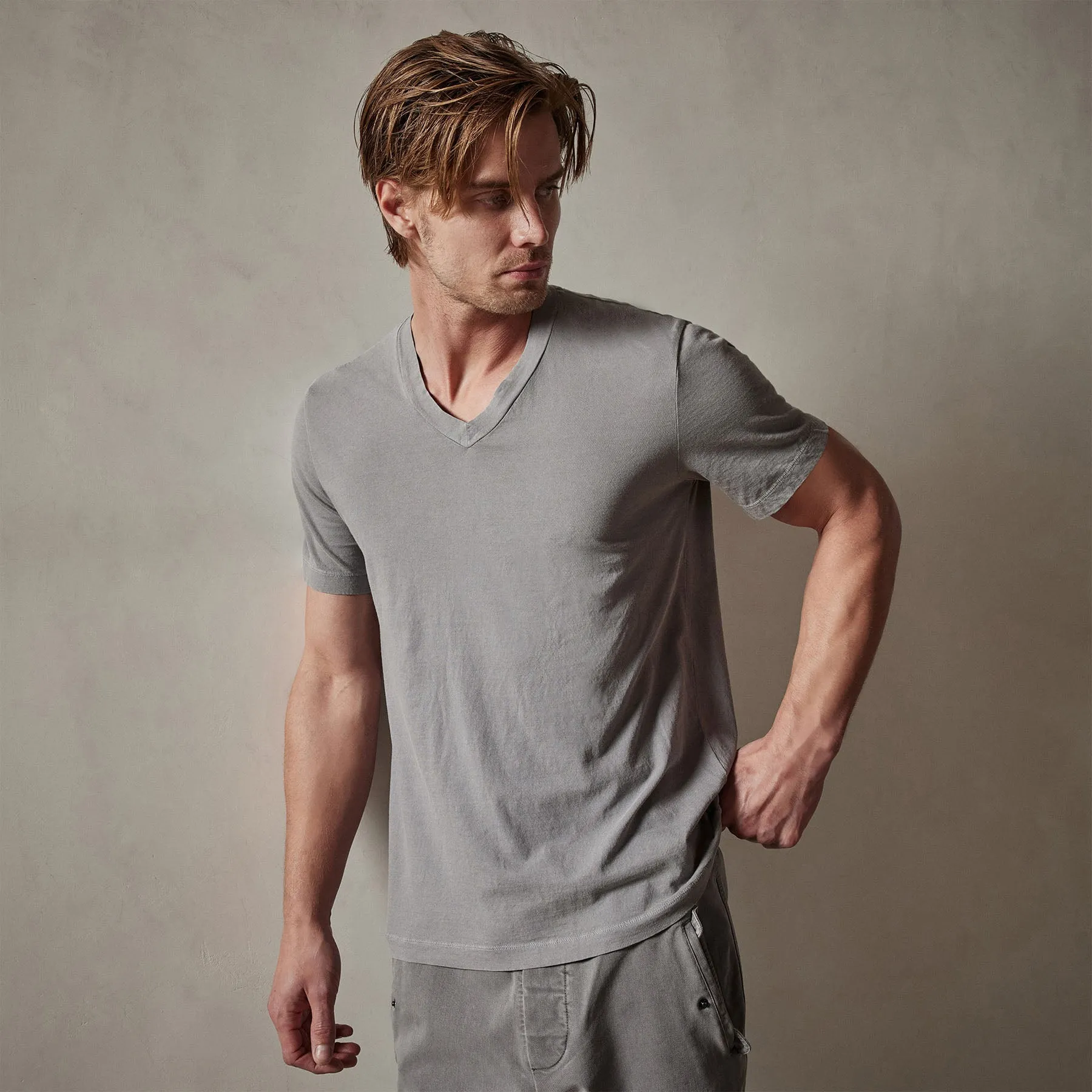 Short Sleeve V Neck - Silver Grey Pigment