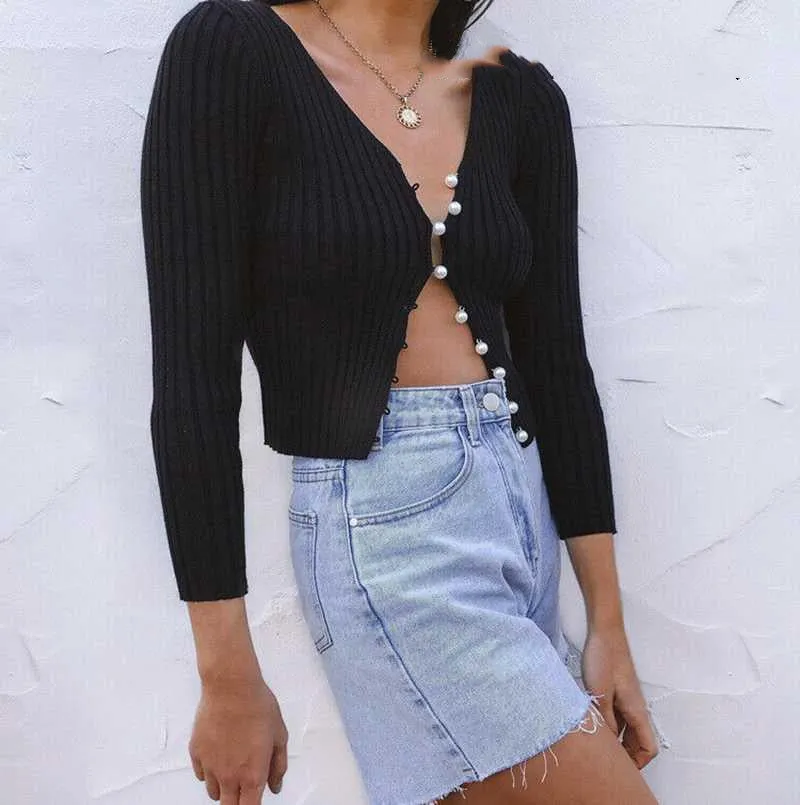 Sleeve Slim Fit Crop Tops Brief Solid Women Knit Shirt