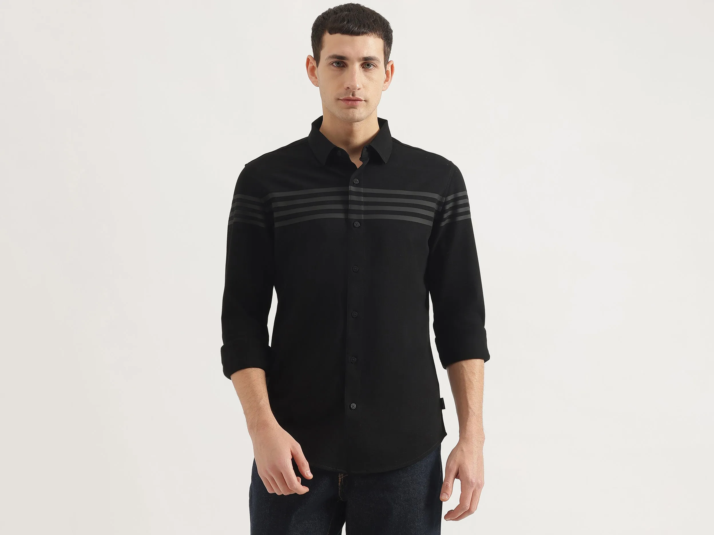 Slim Fit Spread Collar Striped Shirt
