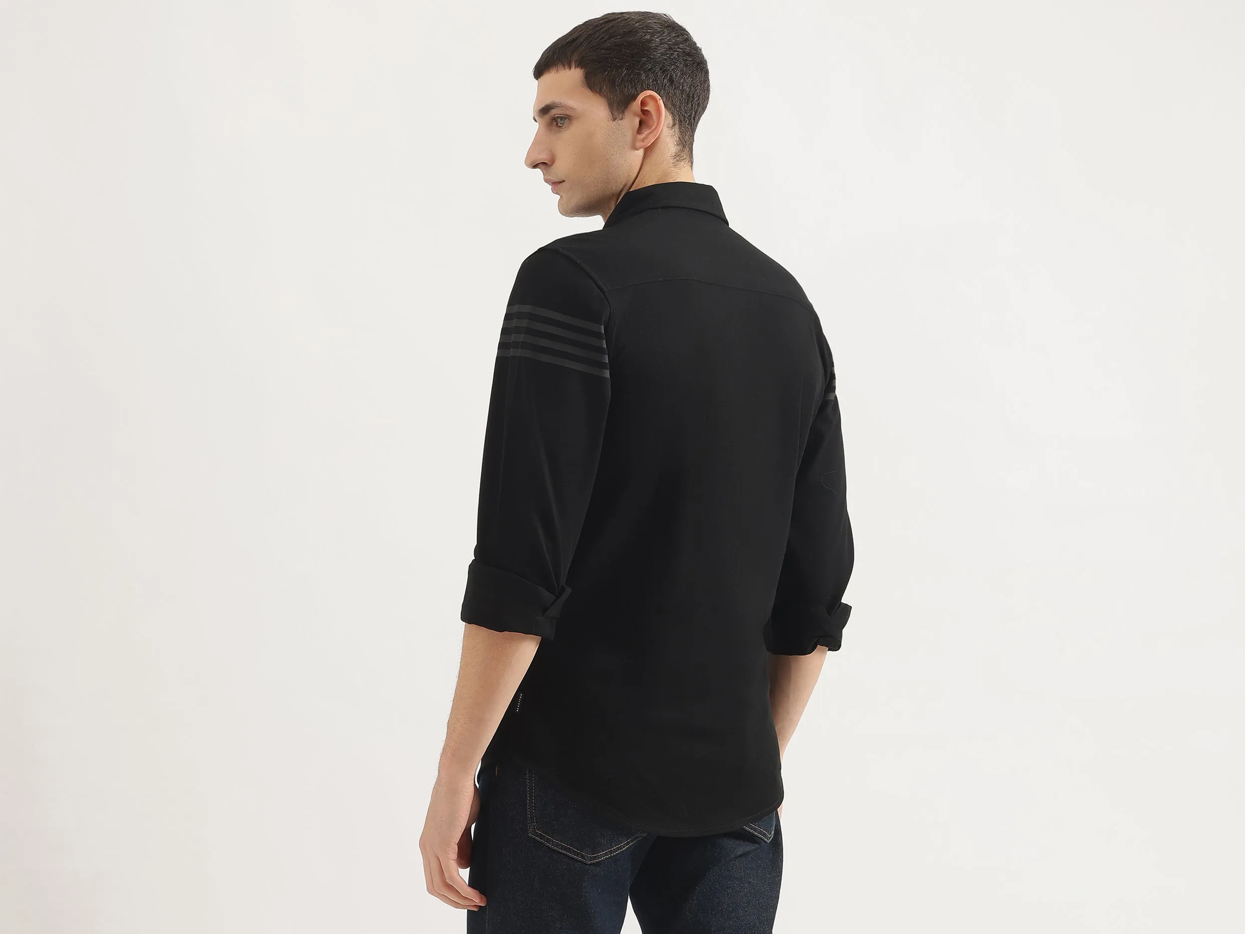 Slim Fit Spread Collar Striped Shirt