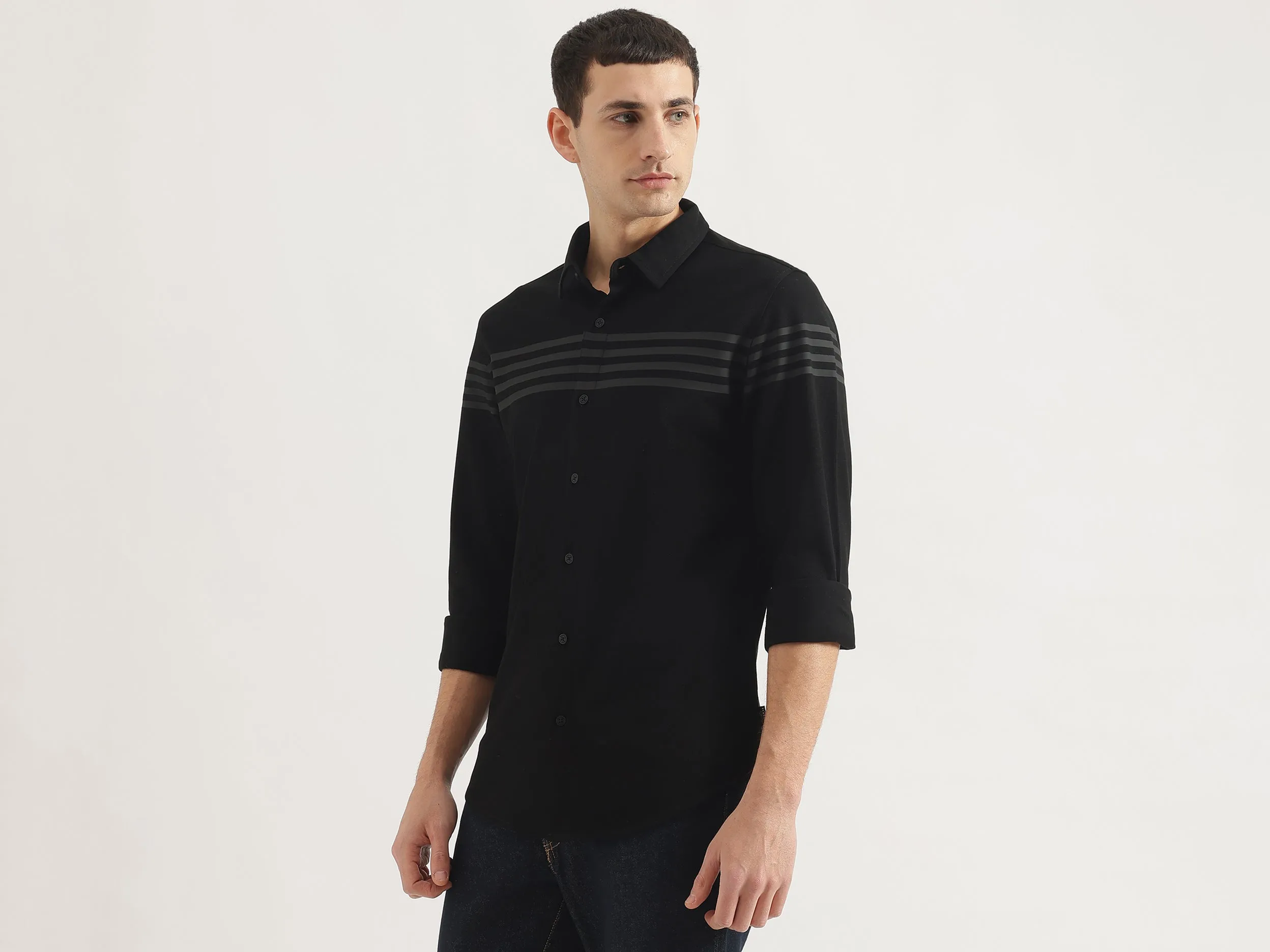 Slim Fit Spread Collar Striped Shirt