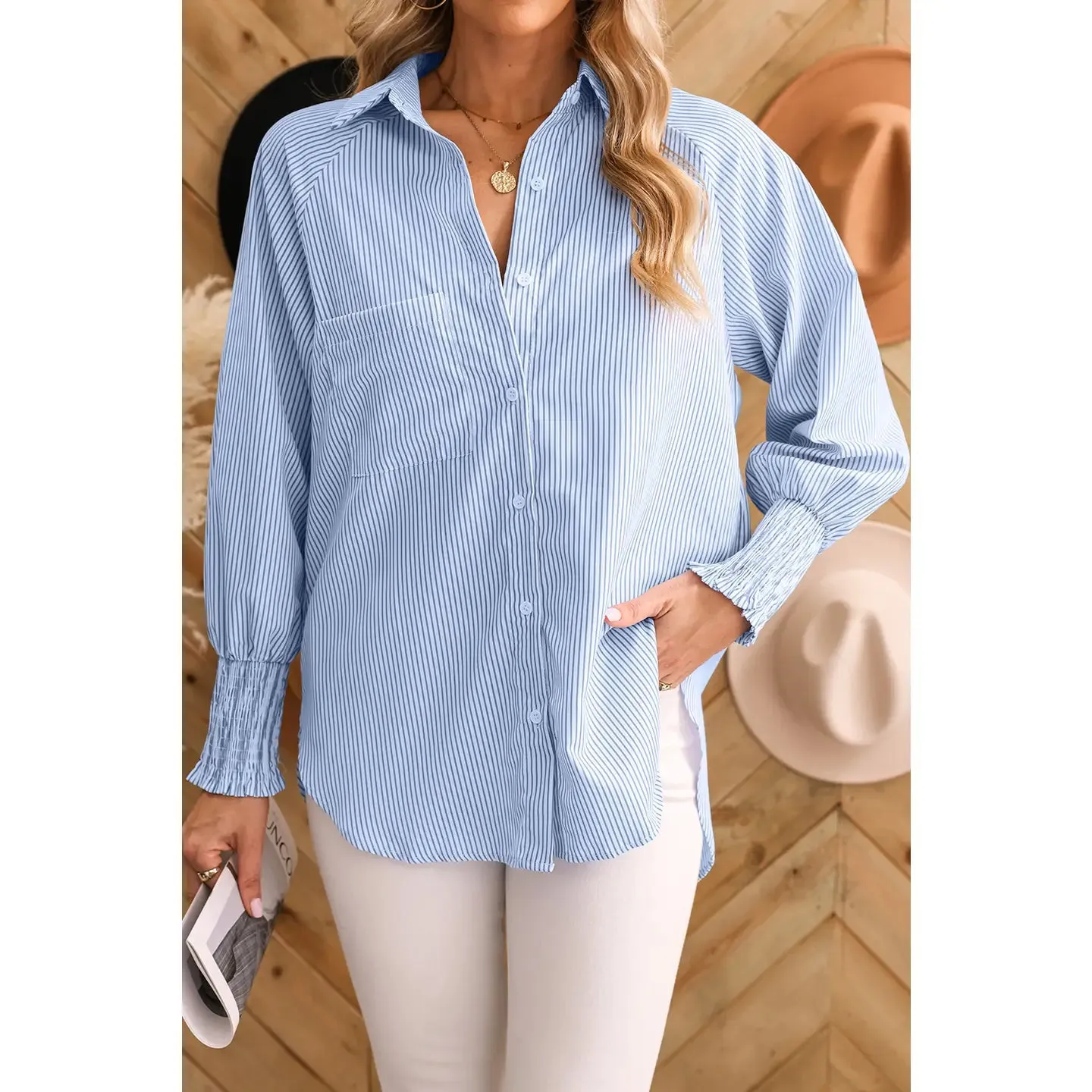Smocked Cuff Button Down