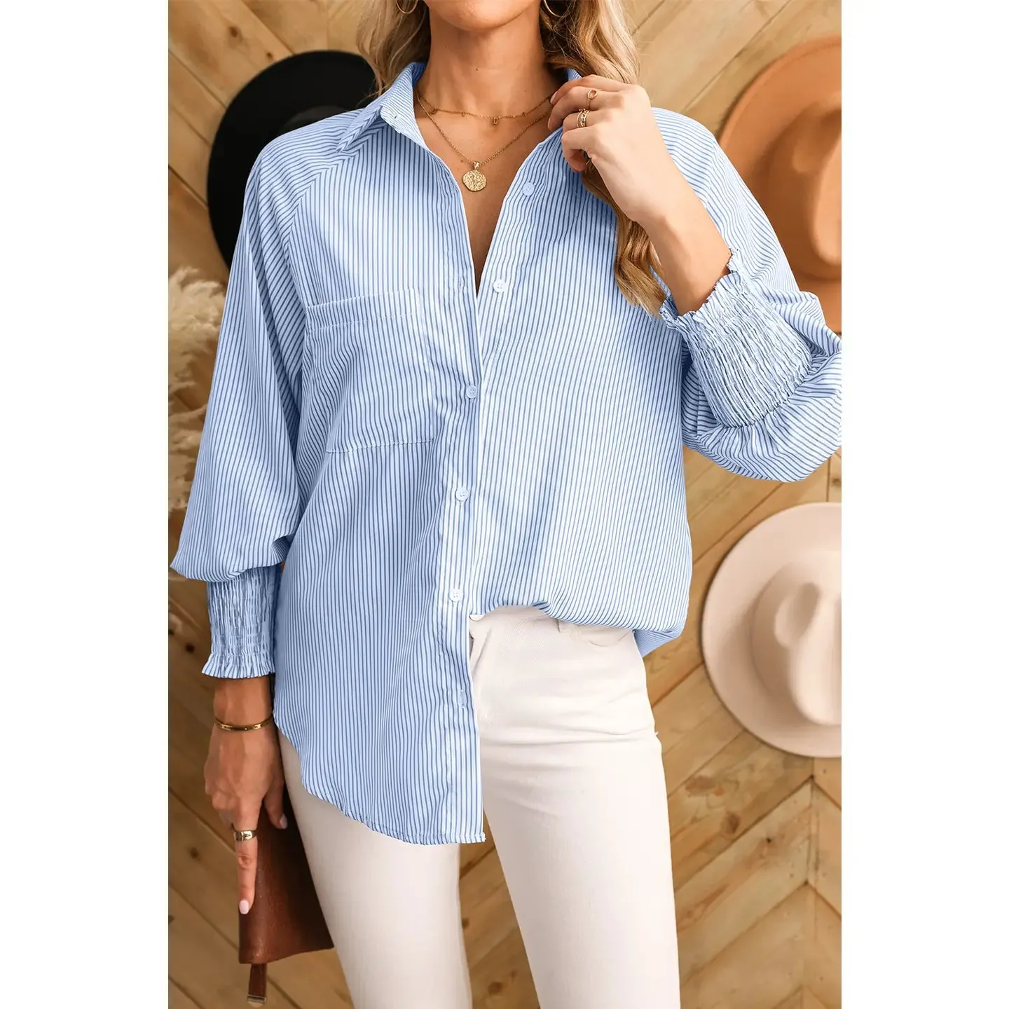 Smocked Cuff Button Down