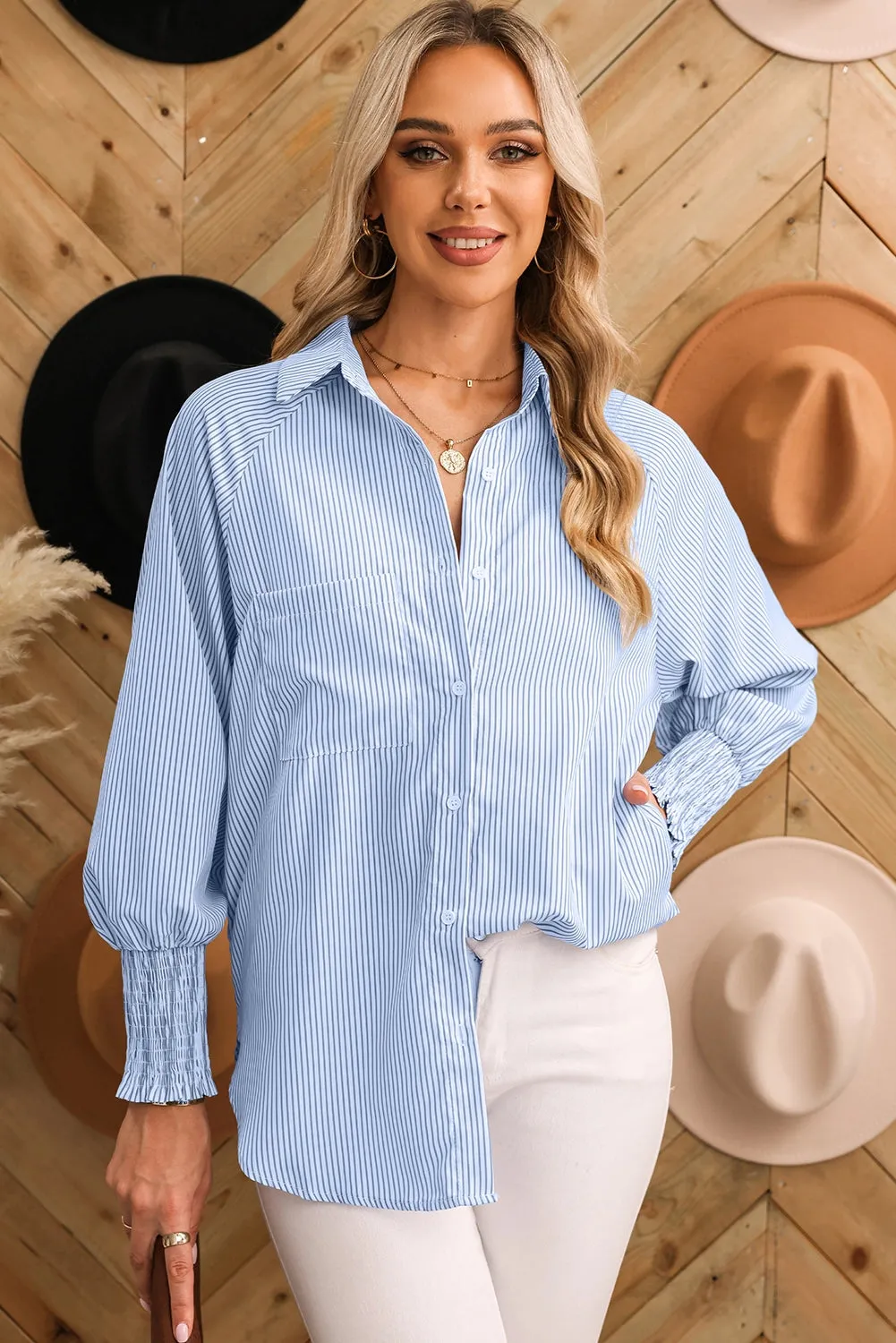 Smocked Cuff Button Down