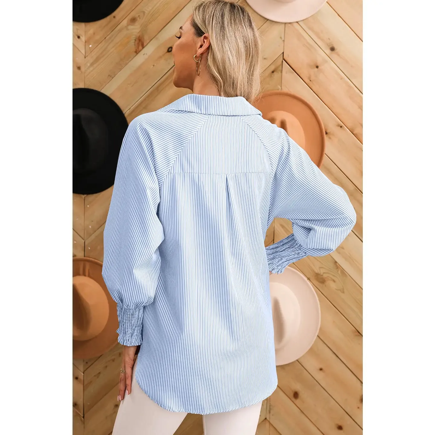 Smocked Cuff Button Down