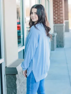 So Happy for Spring Ribbed Top in Oxford Blue