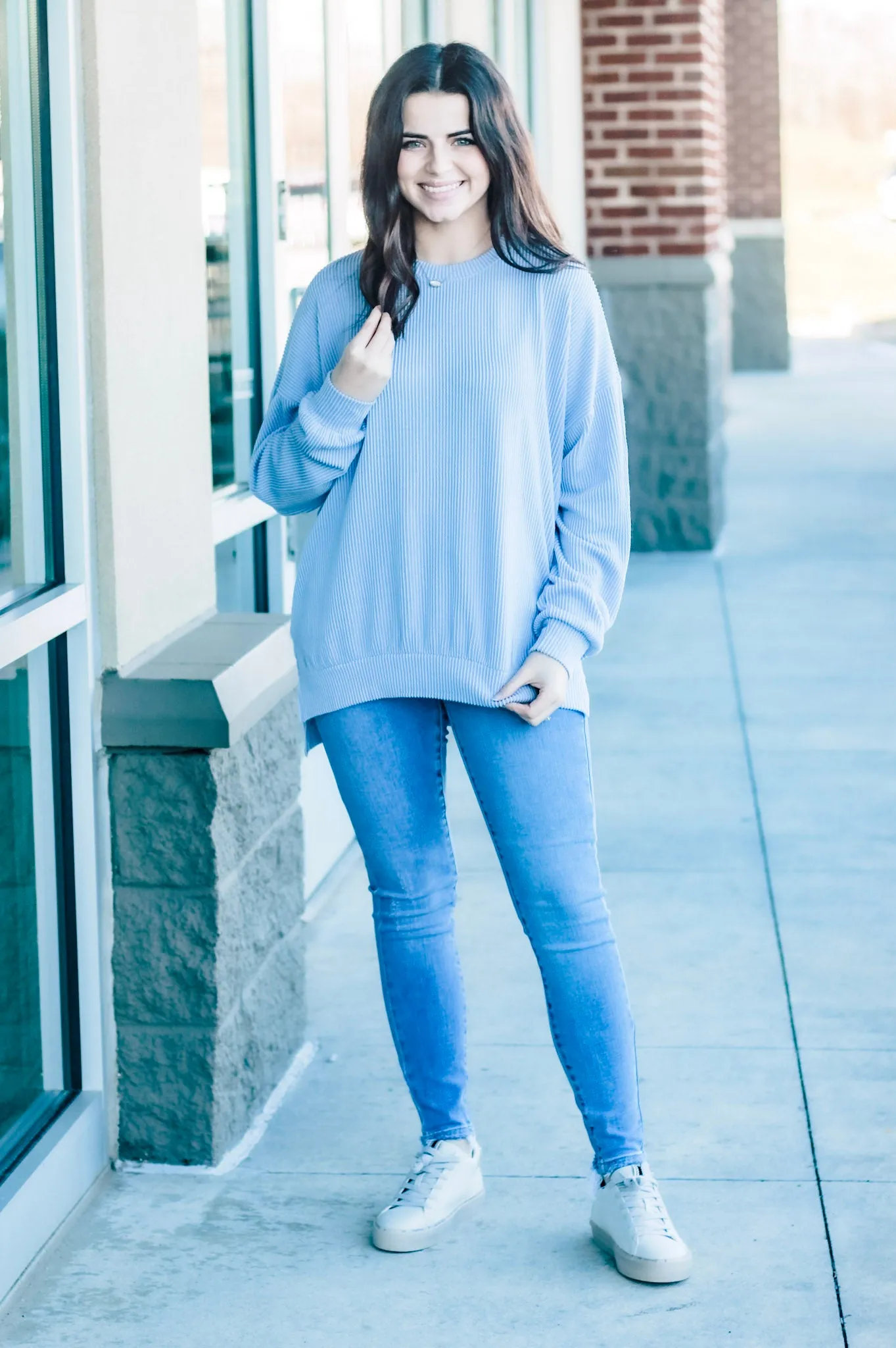 So Happy for Spring Ribbed Top in Oxford Blue