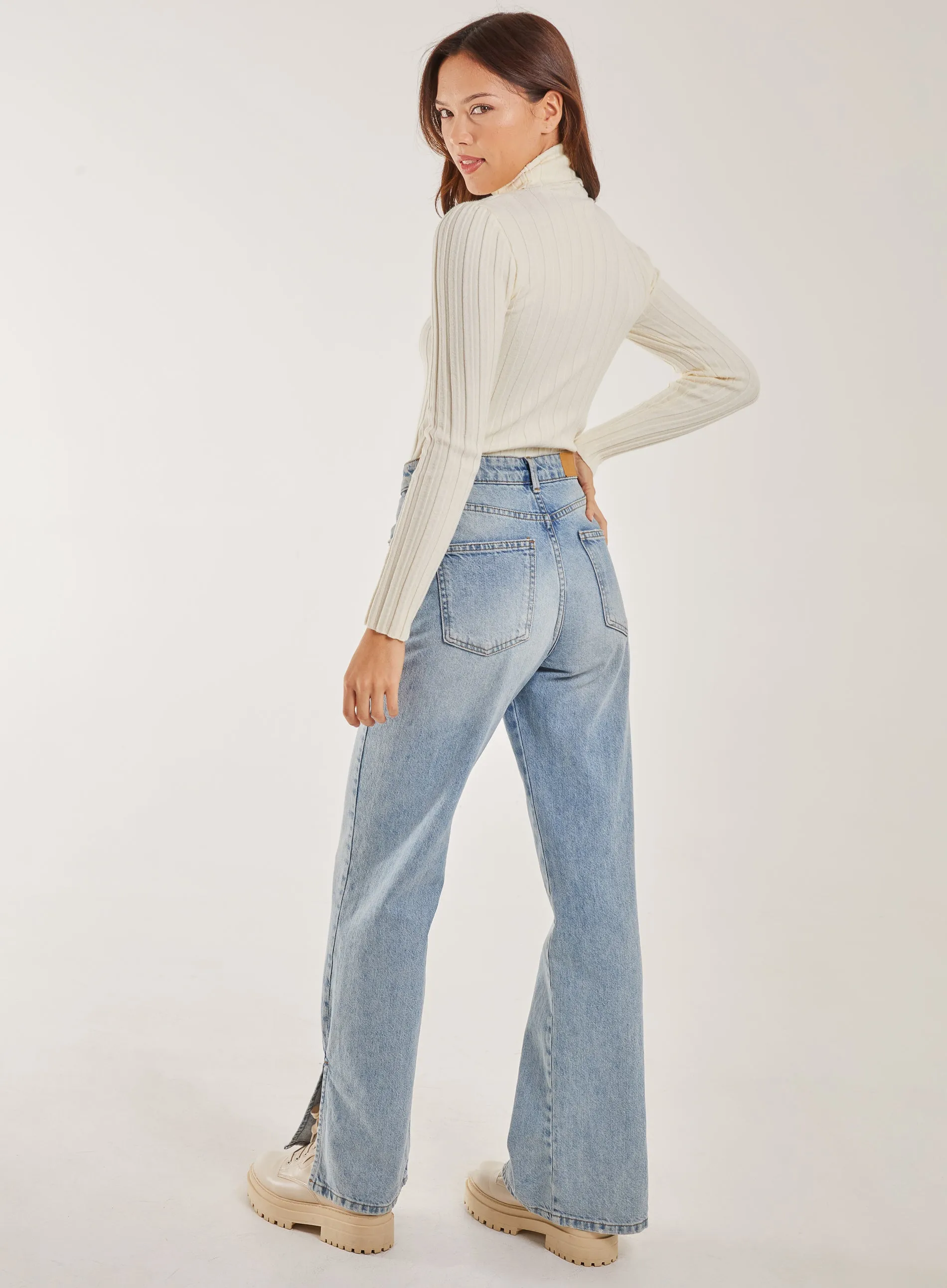 Soft Knit Wide Rib Roll Neck Top