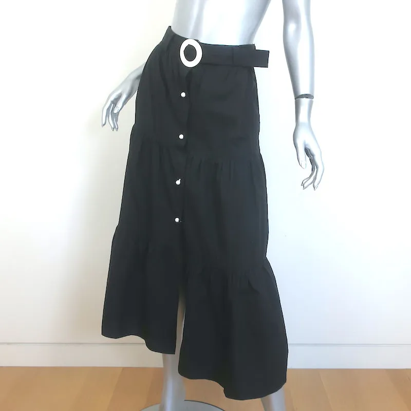 Solid & Striped Belted Tiered Midi Skirt Black Cotton Size Extra Small