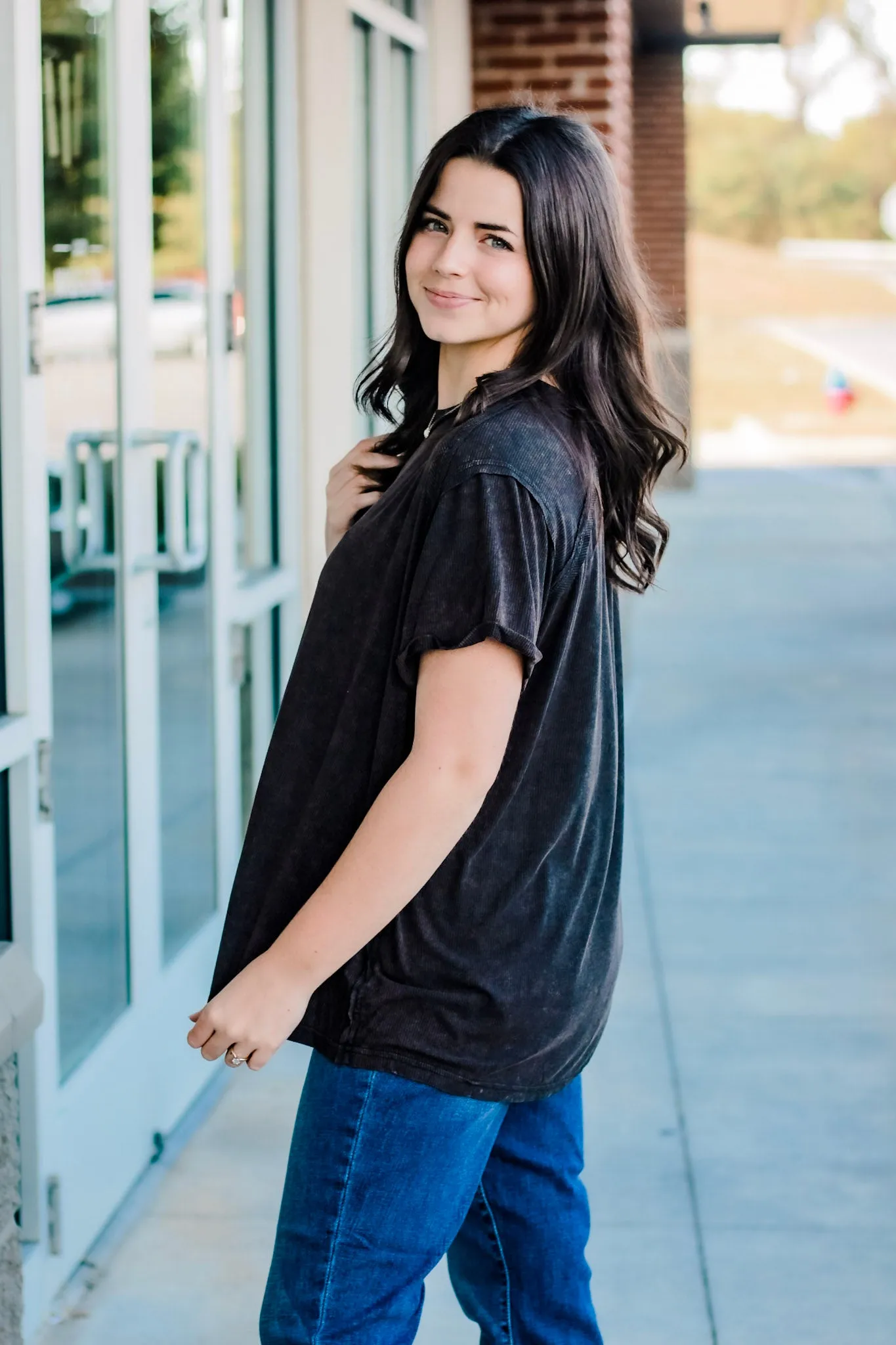 Some Girls Have it All Mineral Wash Tee in Black