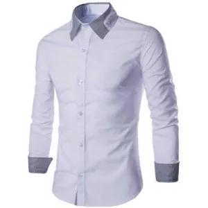 Special Shirt Collar Stripes Spliced Long Sleeves Slimming Shirt For Men - White M