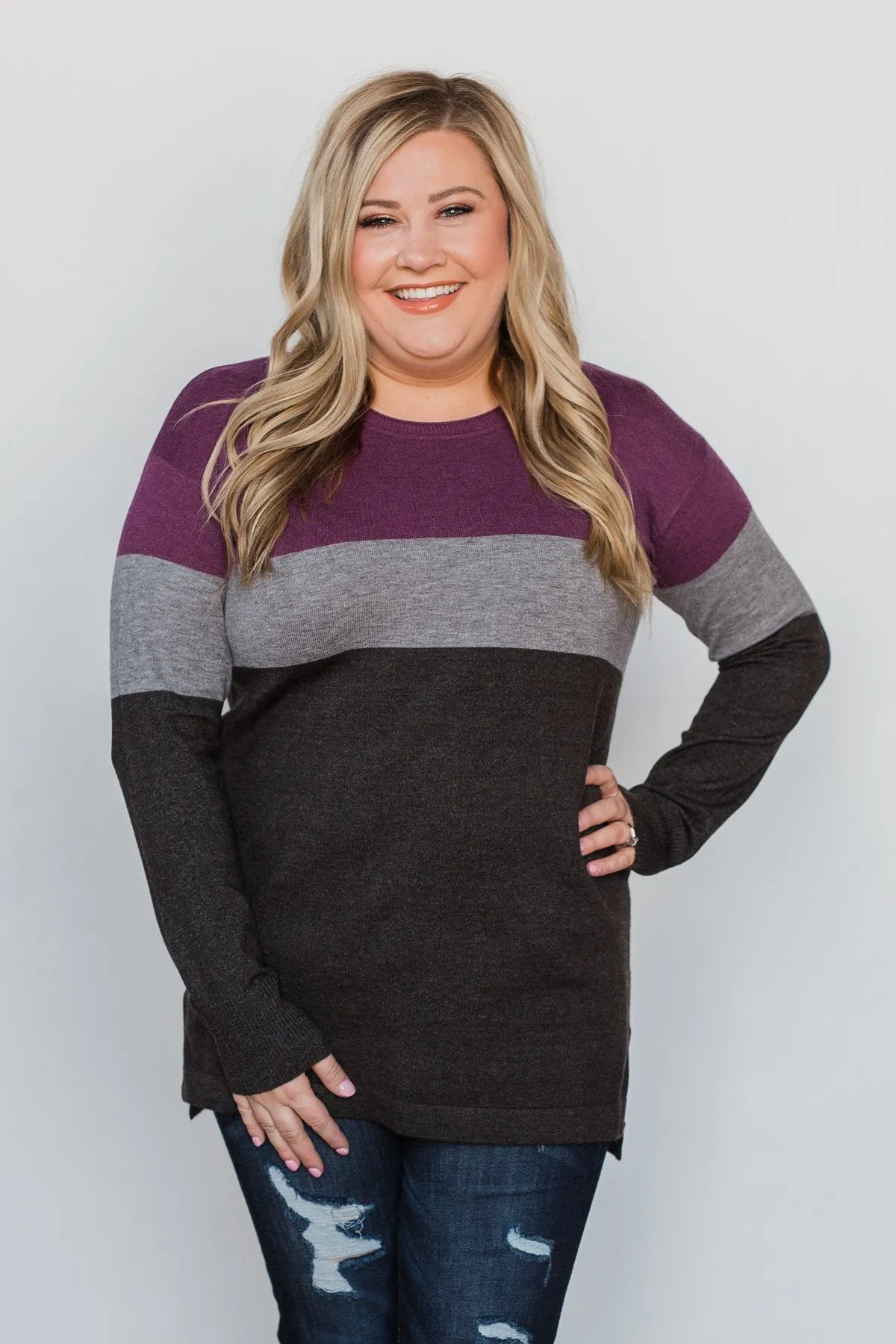 Stay With Me Color Block Top - Plum & Grey
