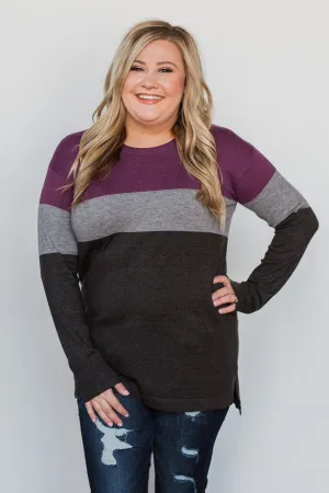 Stay With Me Color Block Top - Plum & Grey