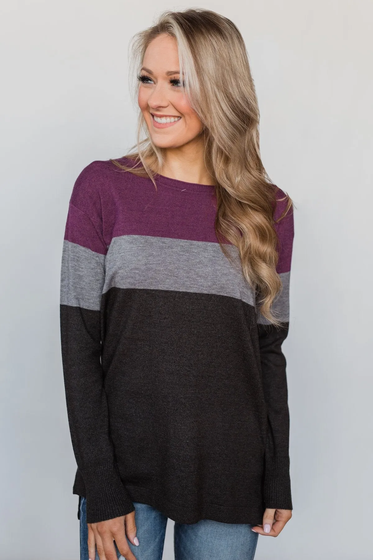 Stay With Me Color Block Top - Plum & Grey