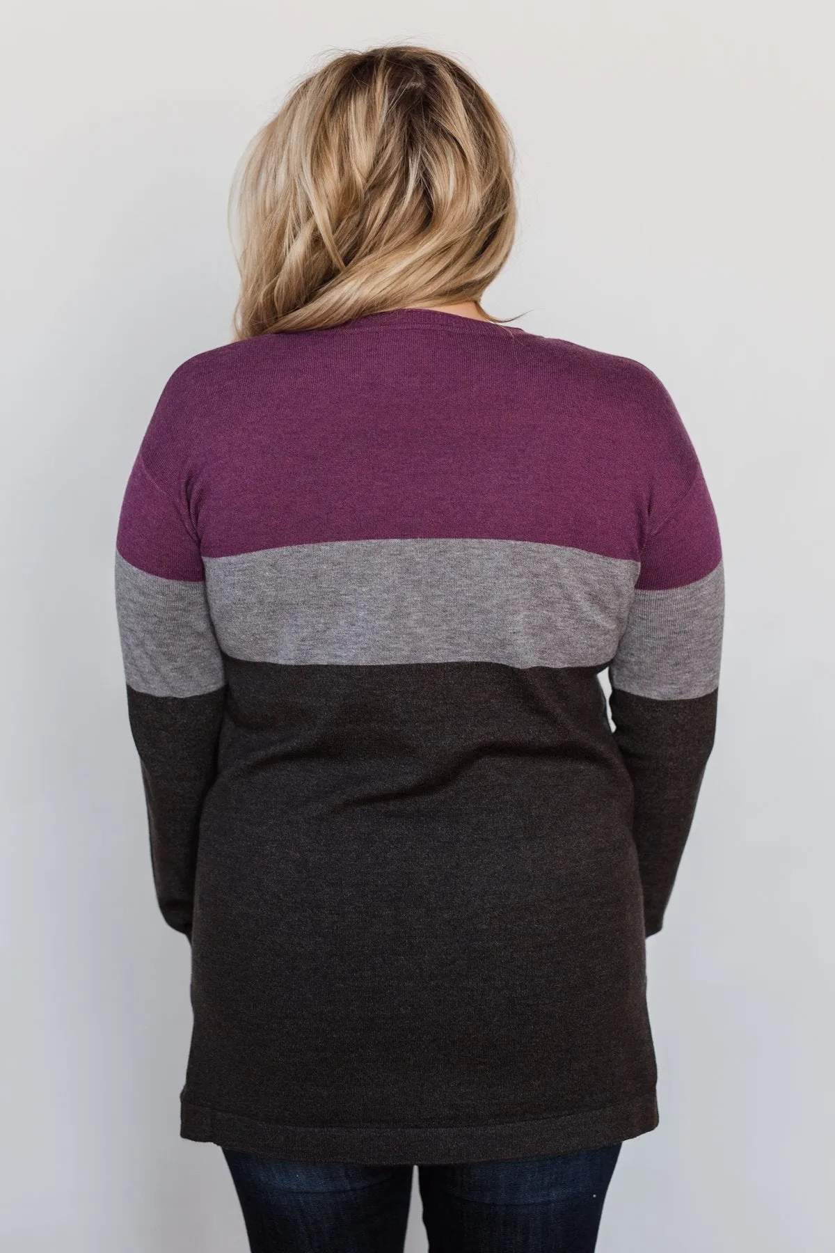 Stay With Me Color Block Top - Plum & Grey