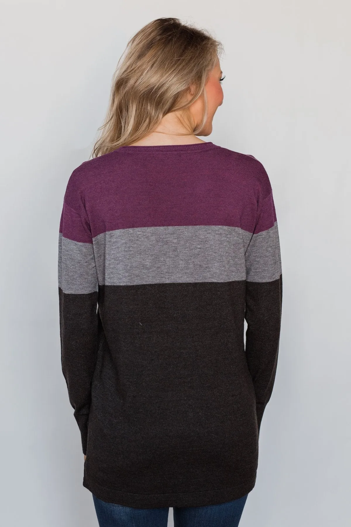 Stay With Me Color Block Top - Plum & Grey