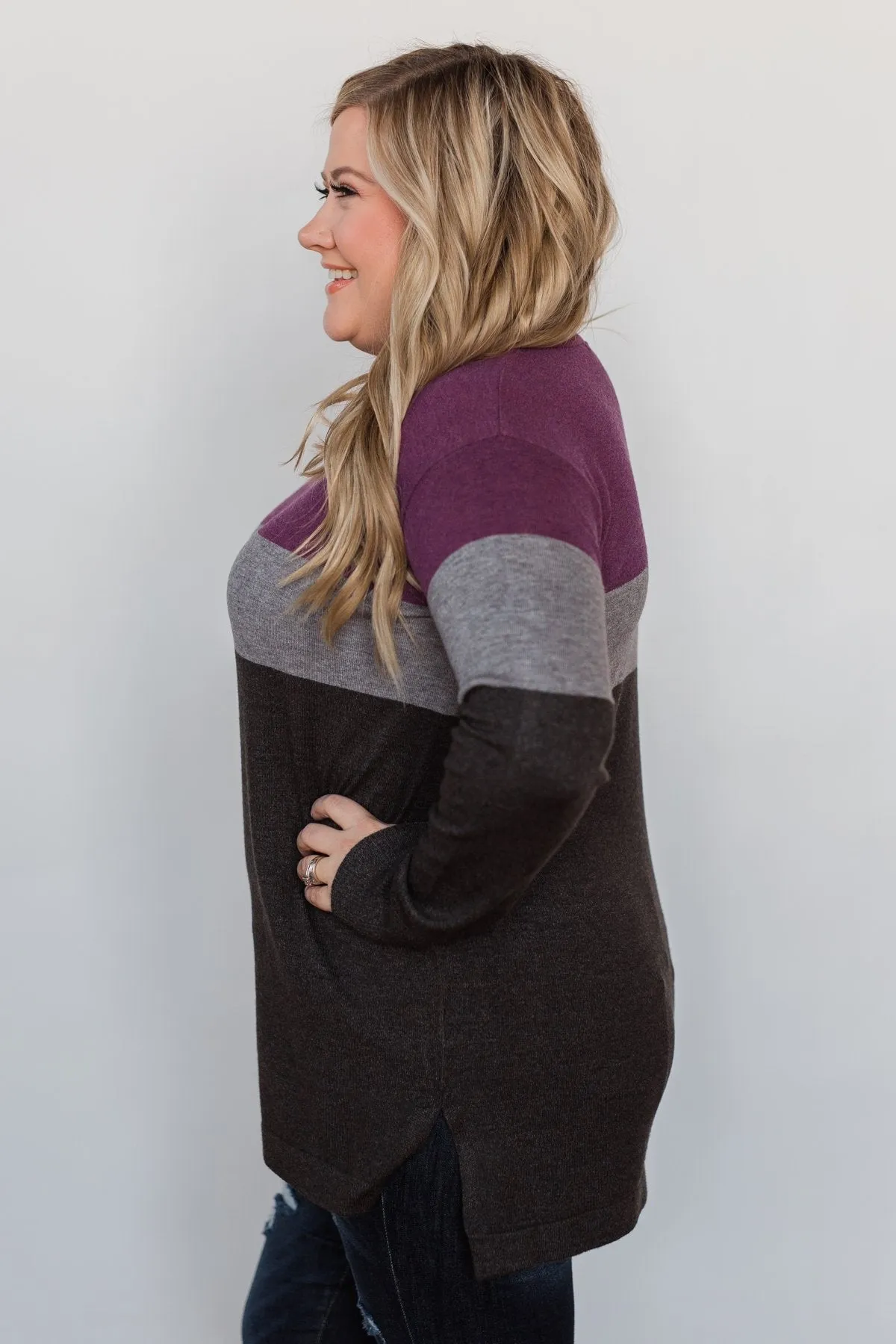 Stay With Me Color Block Top - Plum & Grey