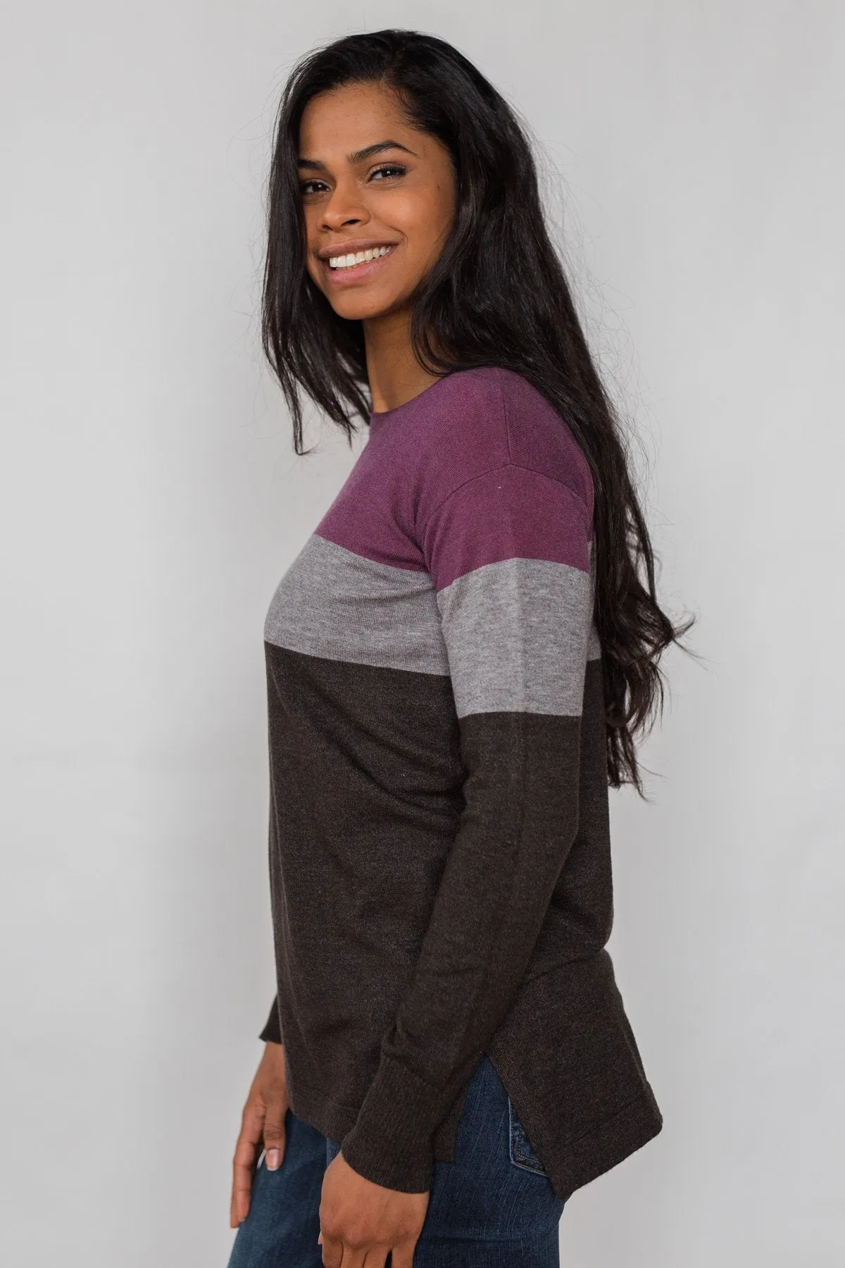 Stay With Me Color Block Top - Plum & Grey