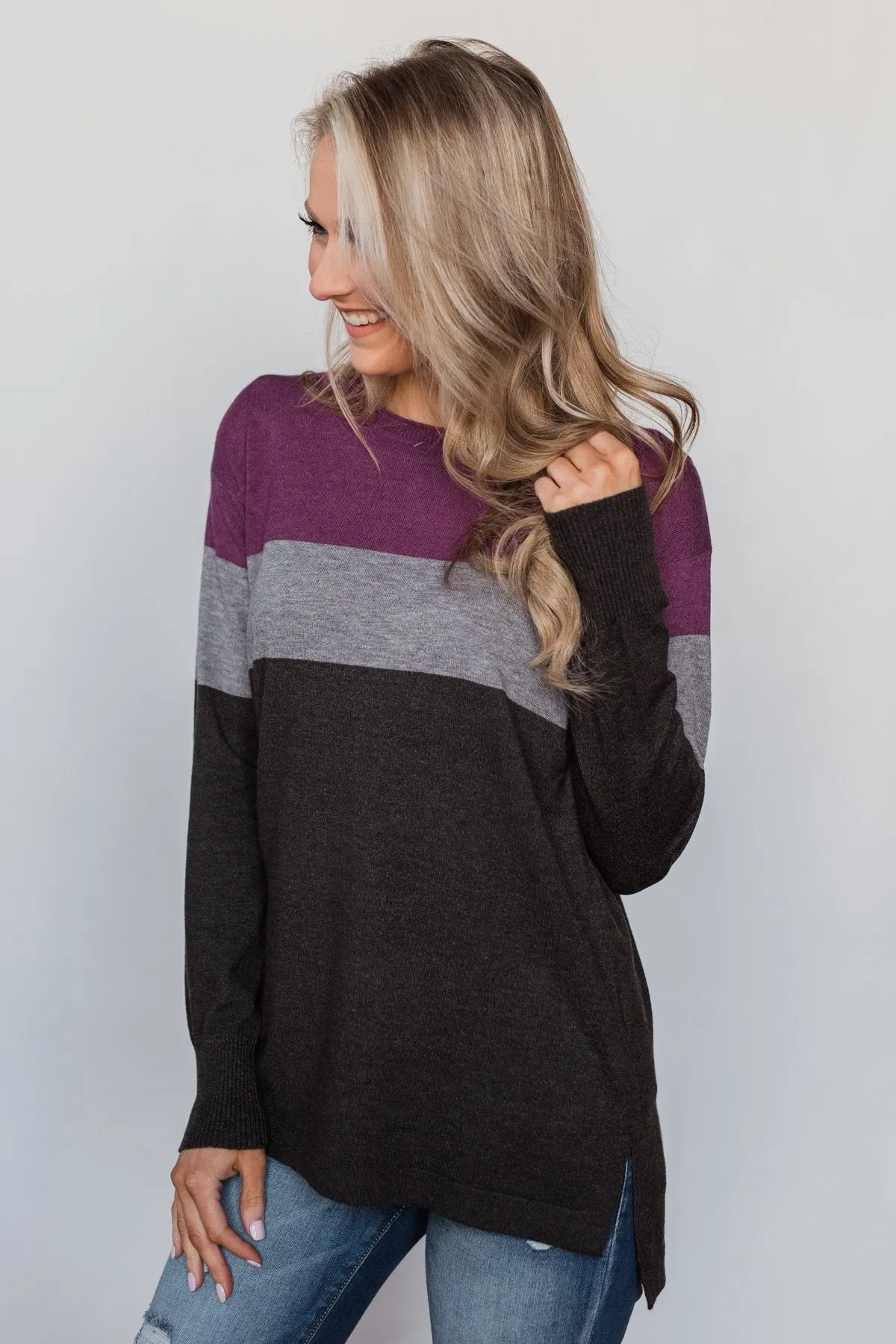 Stay With Me Color Block Top - Plum & Grey