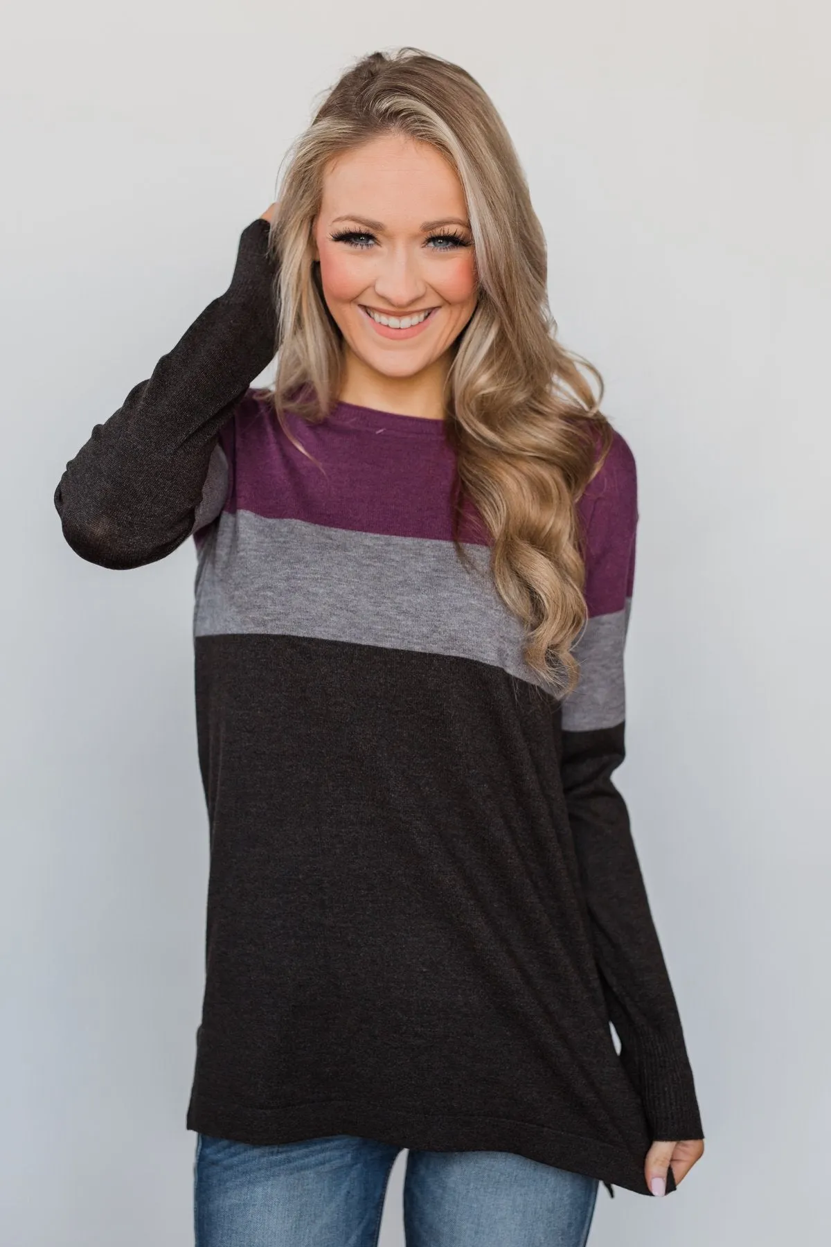 Stay With Me Color Block Top - Plum & Grey