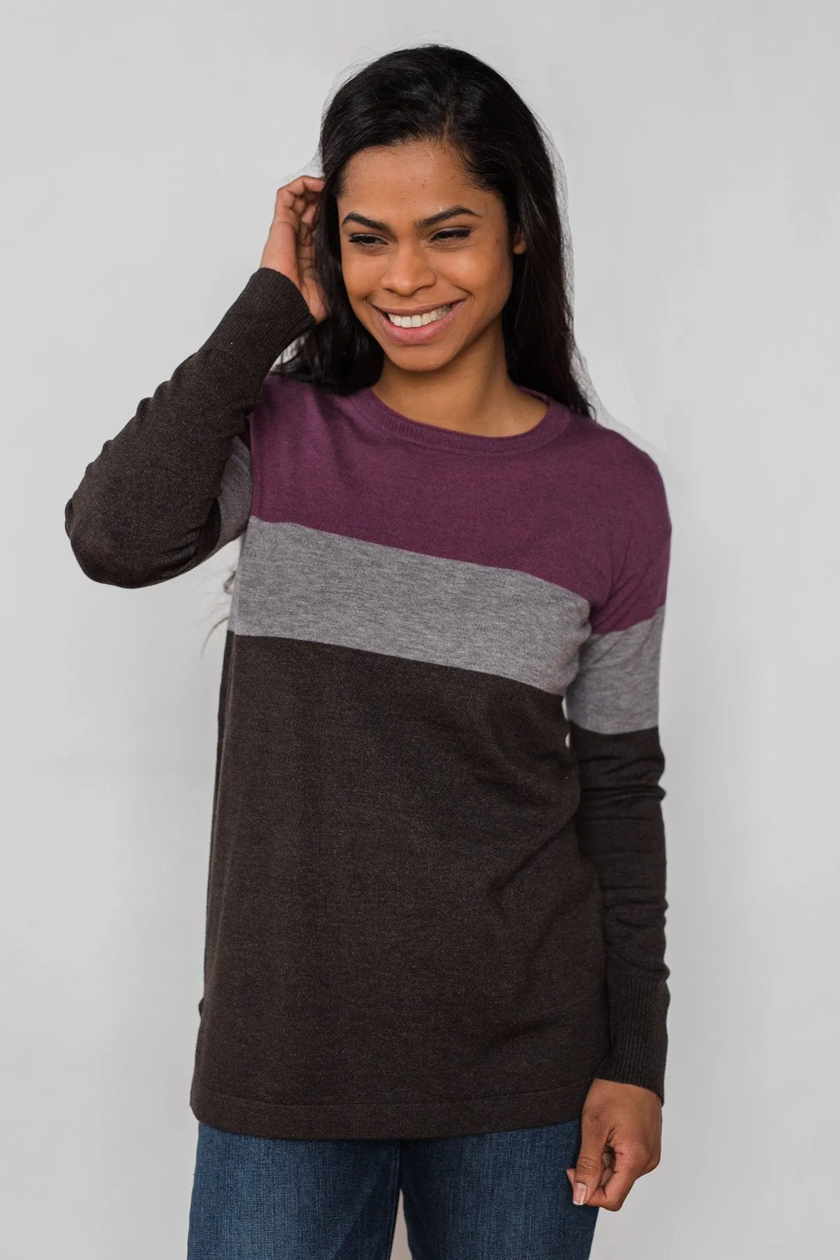 Stay With Me Color Block Top - Plum & Grey
