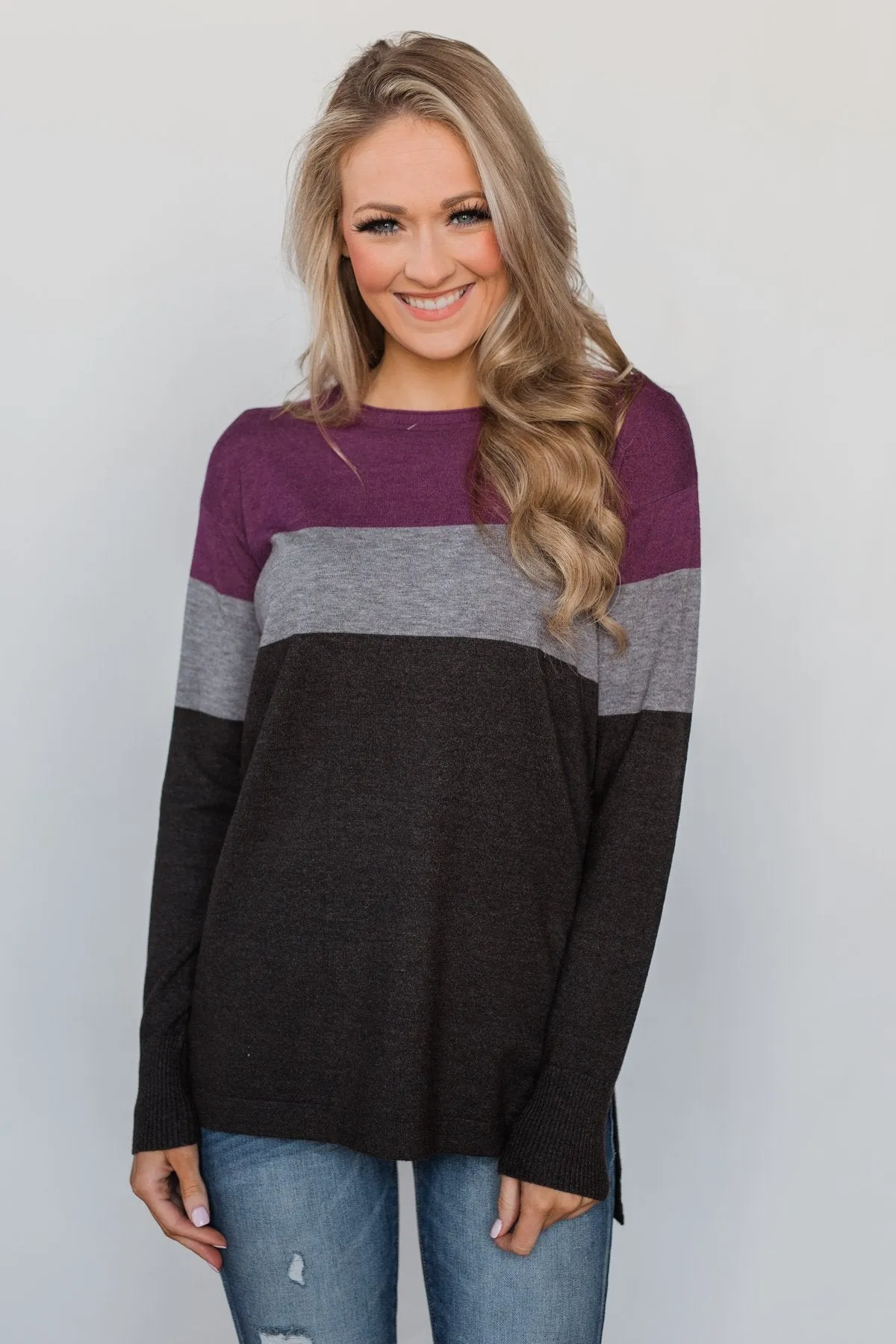 Stay With Me Color Block Top - Plum & Grey