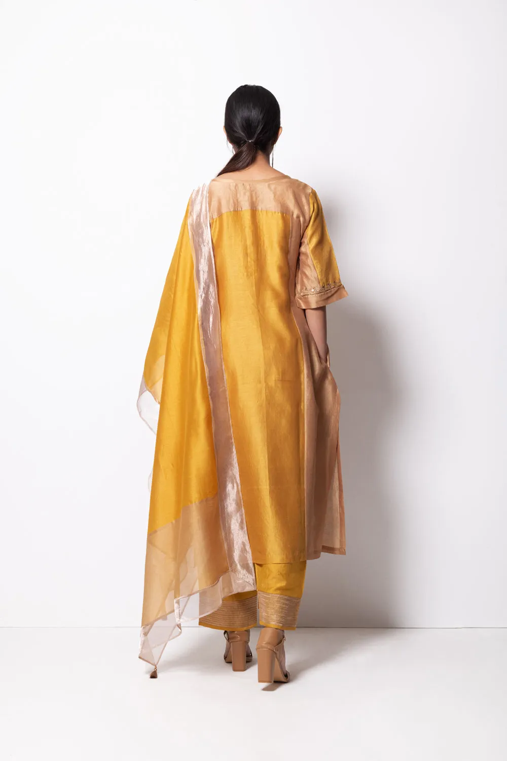 Straight Cut Kurta Full Set - Kurta, Stole, Pants, With Slip