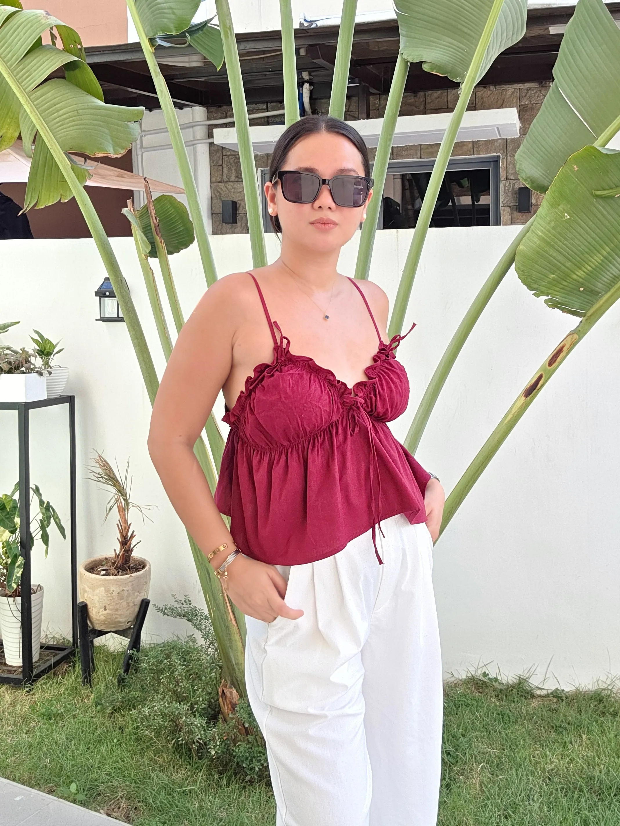 Strappy Ruched Ribbon Top