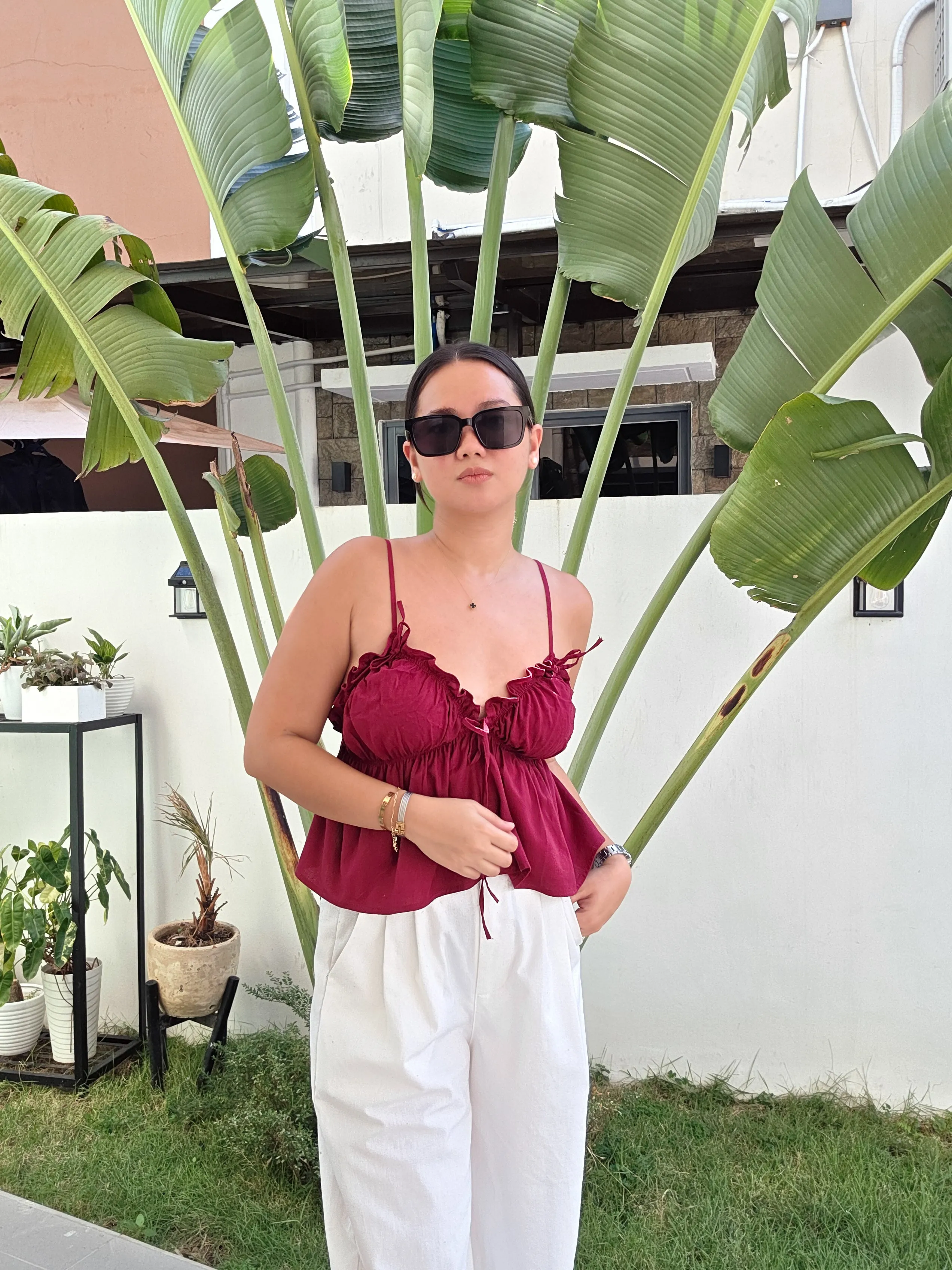 Strappy Ruched Ribbon Top